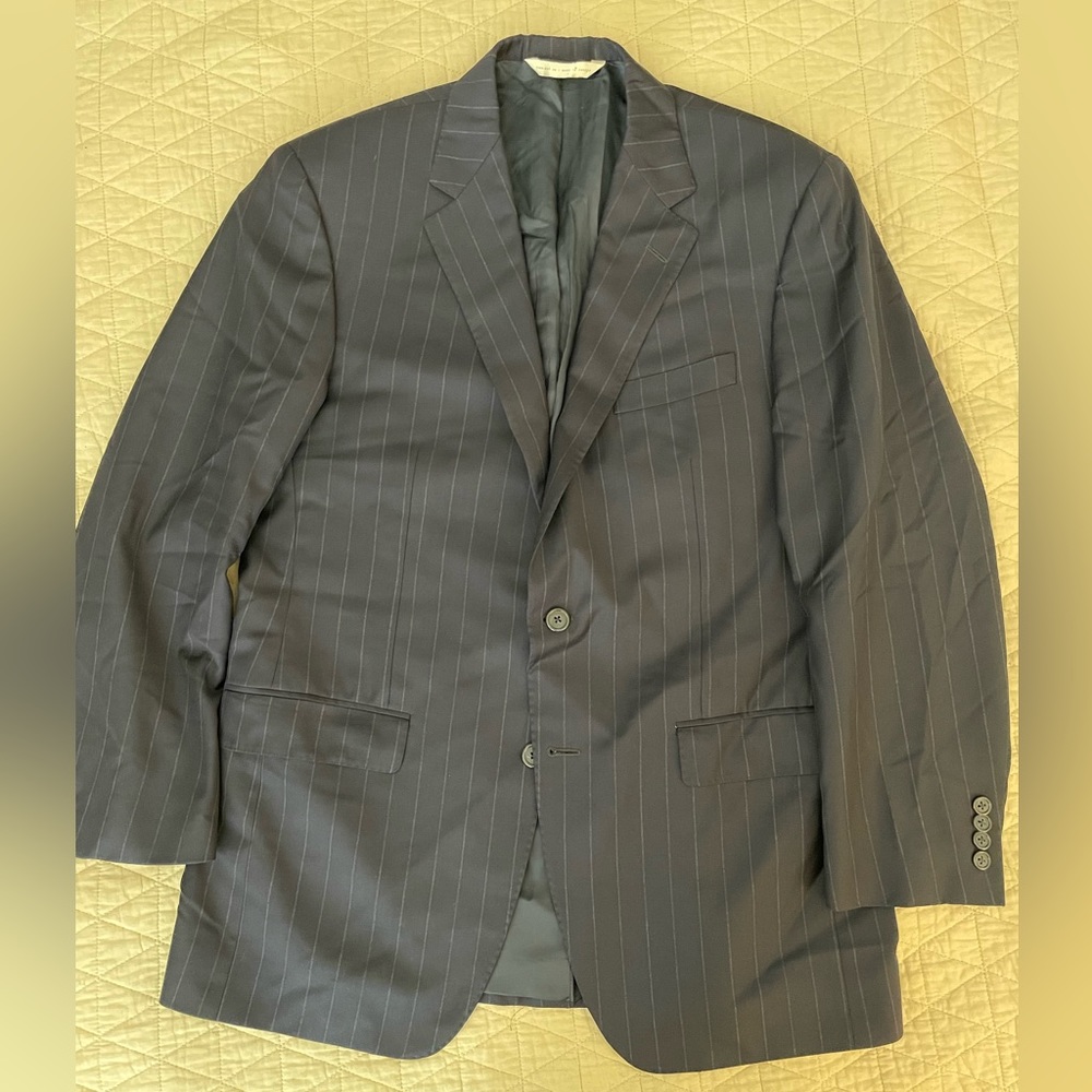SAMUELSOHN COLLECTION Made in Canada Chalk Stripe Wool Suit Jacket in‎ Navy 41 R